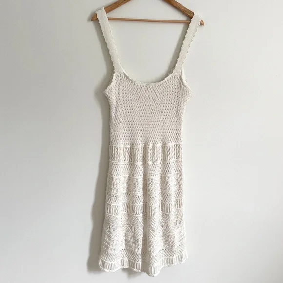 NEW Abercrombie & Fitch Crochet-Style Mini Dress Size Large NWT Cream Beach Boho NEW Abercrombie & Fitch Crochet-Style Mini Dress Size Large NWT Cream Beach Boho
